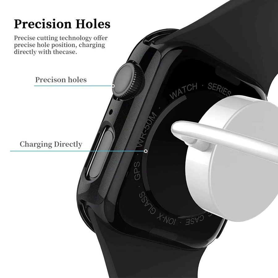 Gehärtete Glasfolie + PC-Schutzhülle für Apple iWatch-Serie, Schwarz, Unisex - Bild 3
