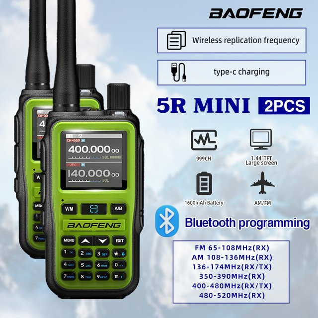 Baofeng UV-5R Mini Dual-Band Walkie Talkie Set mit USB-C Ladefunktion, Schwarz, 2 Stück - Bild 1