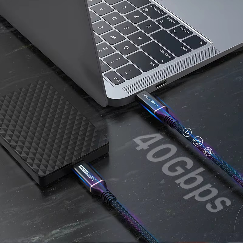 CABLETIME USB4-Kabel USB-C auf USB-C in Schwarz mit 240W und 40Gbps für 8K@60Hz Auflösung - Bild 2