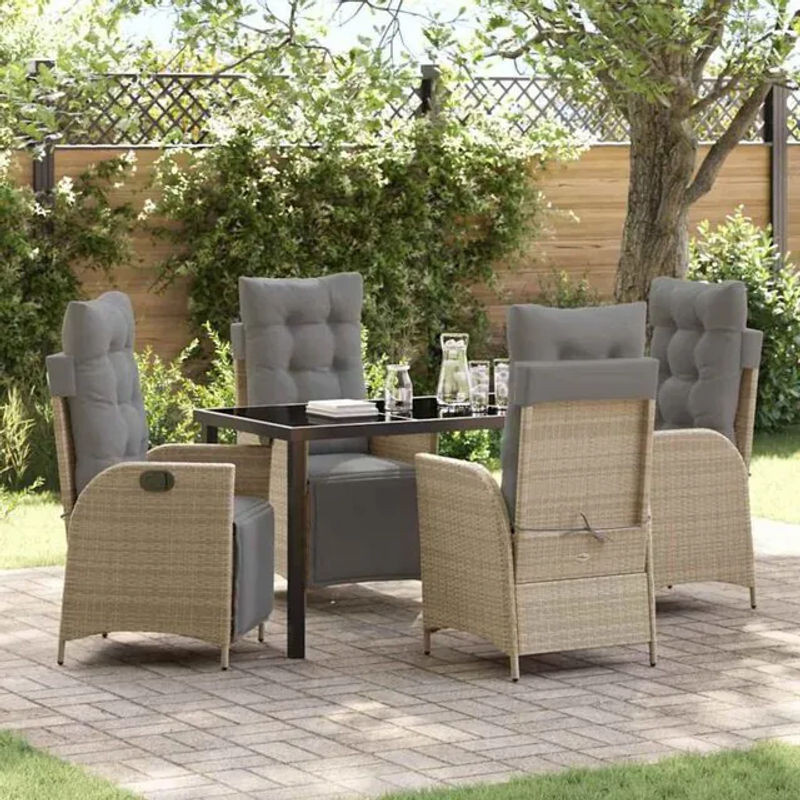 Vidaxl Garten Essgruppe aus Poly Rattan und Metall in Beige, 5-teilig, modern - Bild 1