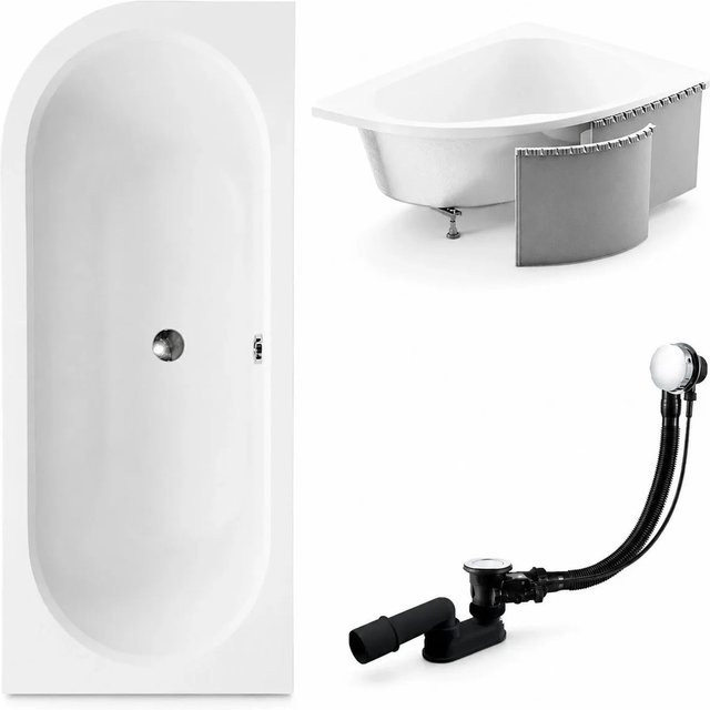KOLMAN Eckbadewanne aus Acryl in Weiß, rechtsseitig mit Styroporverkleidung, Ablauf und Füßen, B/T: 160 x 75 cm - Bild 1