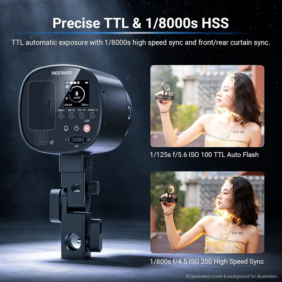 NEEWER Q120 120Ws 2.4G TTL Outdoor-Blitzgerät in Schwarz, tragbares Studio-Strobe mit Modellierlicht und HSS-Unterstützung, kompatibel mit Godox - Bild 3