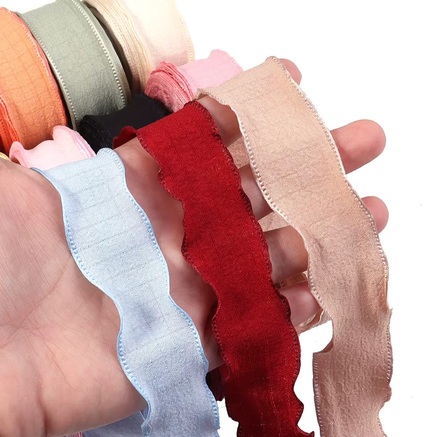 Faltiges Spitzenrandband aus Seide für DIY-Dekorationen und Blumenverpackungen, Farbe: Orange/Mehrfarbig, Breite: 2,5 cm, Länge: 9,14 m - Bild 4