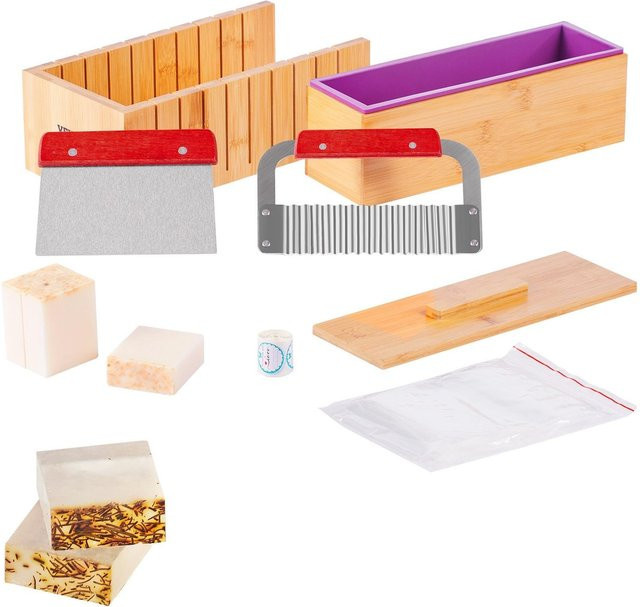 Seifenherstellungs-Set von Buying Solutions, MB mit Bambus-Schneidebox, Silikonform, Edelstahl-Schneider, 100 Beuteln und 105 Aufklebern in Mehrfarbig - Bild 1