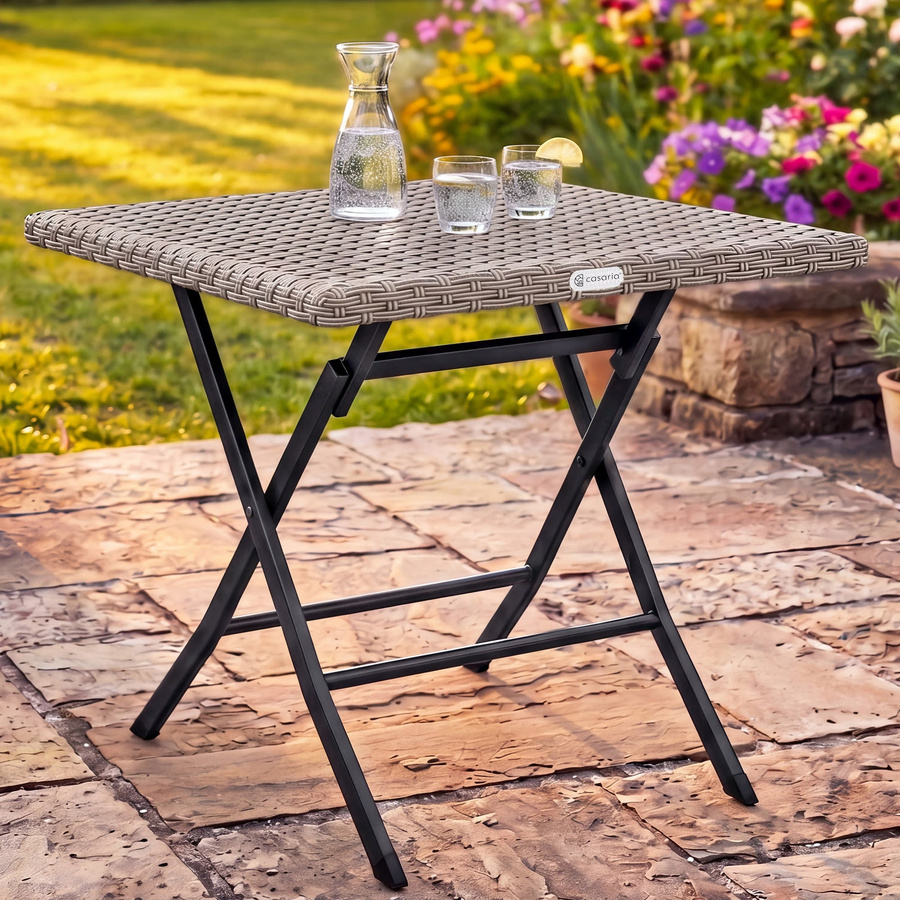 Casaria Polyrattan Klapptisch Rom in Beige für Garten, Balkon und Terrasse B/T/H: 75 x 65 x 65 cm - Bild 2