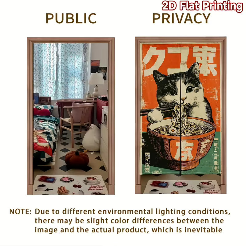 VIKAMA Türvorhang mit japanischem Vintage-Katzen-Ramen-Muster in Multicolour, dekorativer semi-transparenter Raumteiler für Küche und Badezimmer - Bild 3