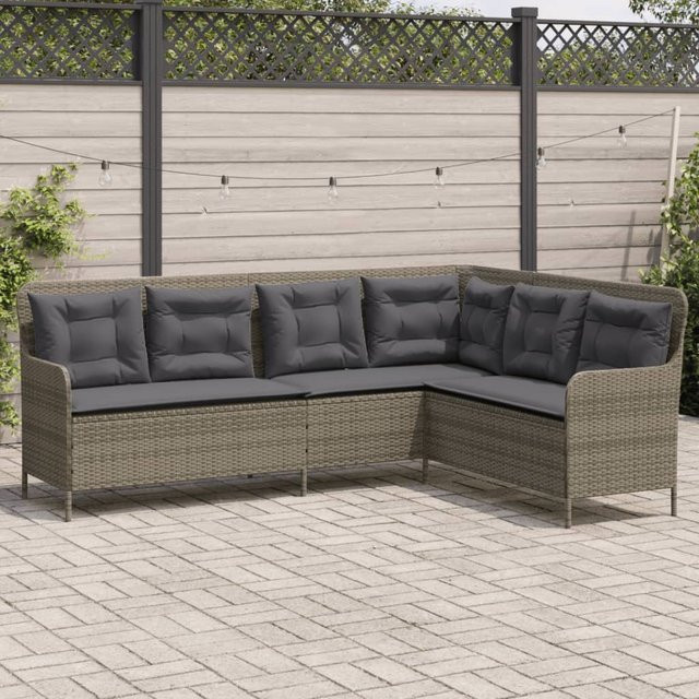 vidaXL Eck-Gartensofa in L-Form aus Polyrattan mit Kissen, Grau, B/T/H: 221 x 163 x 90 cm - Bild 3
