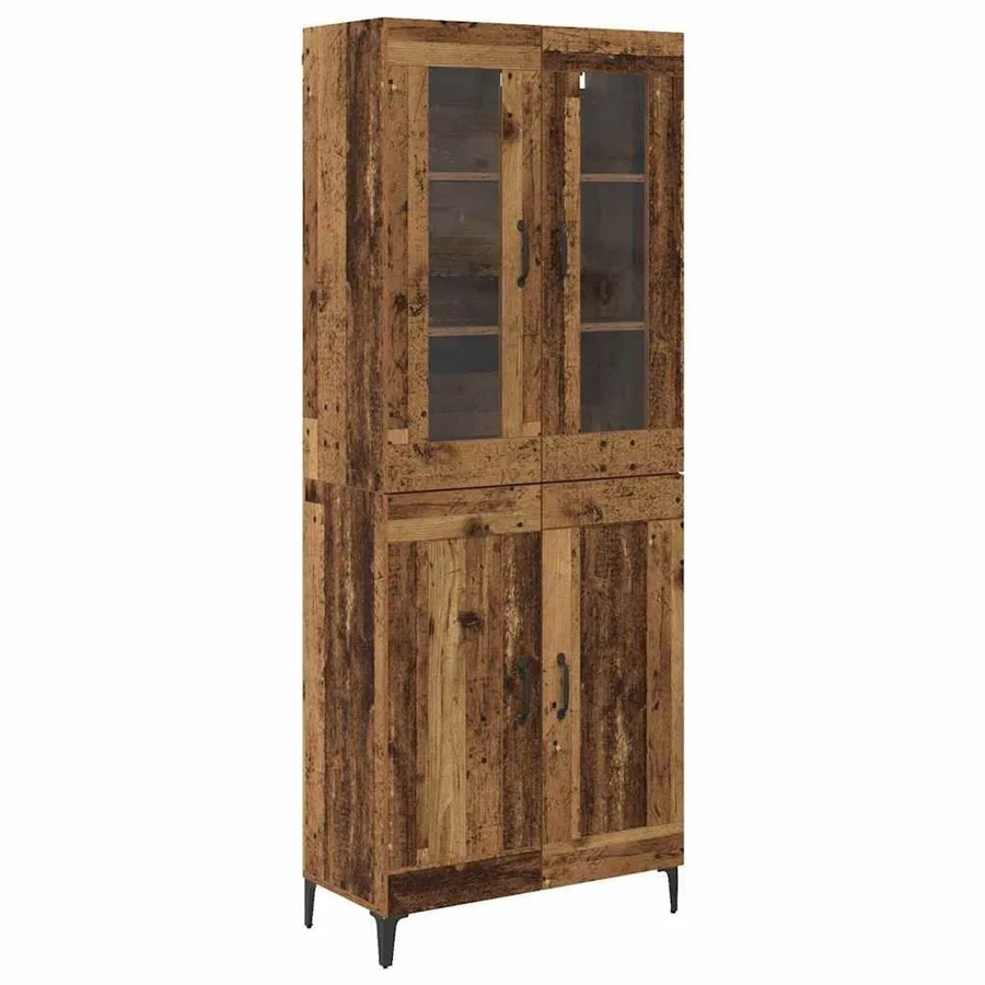 vidaXL Highboard aus Altholz in Braun mit Glastüren und Regalböden, B/T/H: 69,5 x 34 x 180 cm - Bild 2