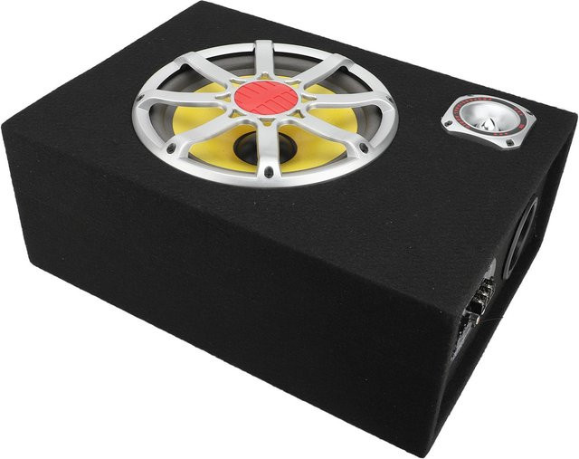 Aimo 10-Zoll Auto-Subwoofer mit 80W Leistung in Schwarz für kraftvollen Bassklang (12V, 150Hz bis 200Hz) inklusive Fernbedienung und Verkabelung - Bild 1