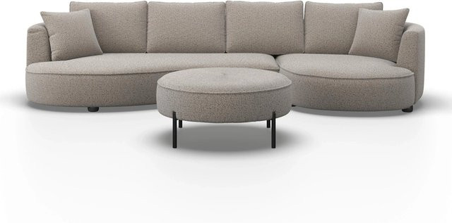 Bessagi Home Wohnlandschaft Nilas in Beige mit passendem Hocker aus Chenille und Bouclé Stoff - Bild 1