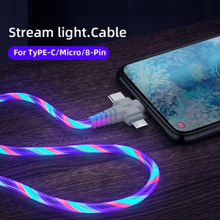 VAORLO 3-in-1 Leuchtendes USB-A Ladekabel mit schnellem Ladefluss in Rot - Bild 2