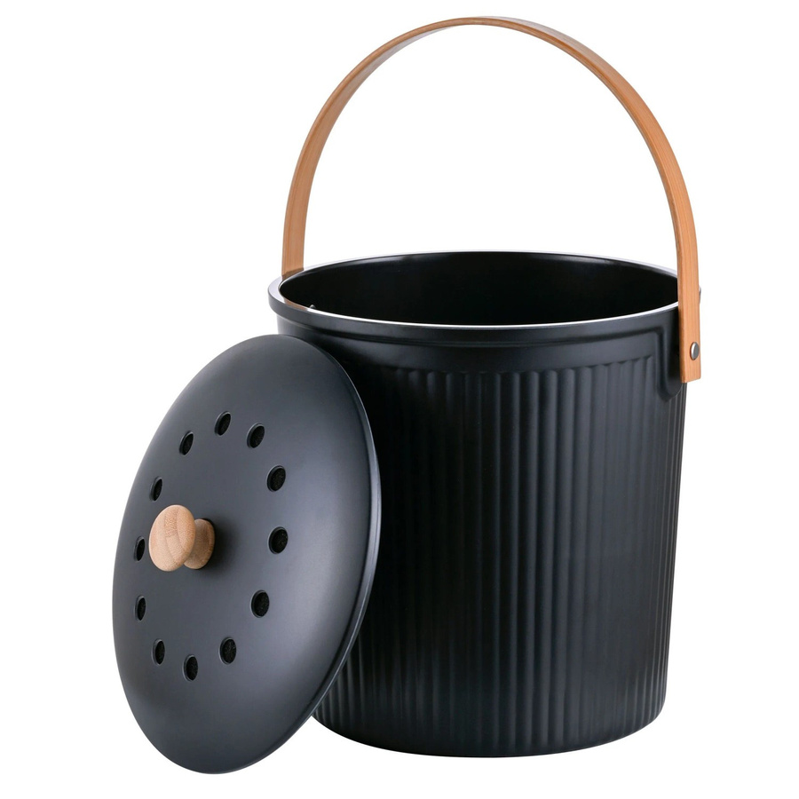 Relaxdays Komposteimer aus Bambusfaser mit Deckel und Aktivkohlefilter, Schwarz, B/T/H: 23,0 x 28,0 x 23,5 cm - Bild 2