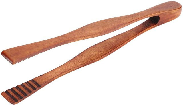 TOMTOP JMS Holz BBQ Clip Buffet Lebensmittelzange in Braun zum Servieren von Brot und Steak - Bild 1