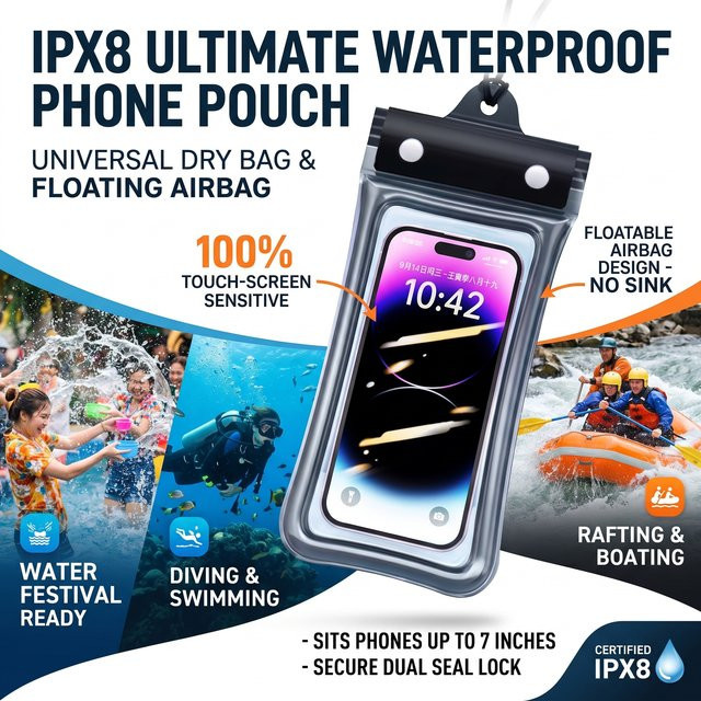 Wasserdichte Handyhülle PKFC als universelle Unterwasser-Trockentasche für iPhone, Huawei, Xiaomi und Samsung in Blau und Transparent - Bild 1
