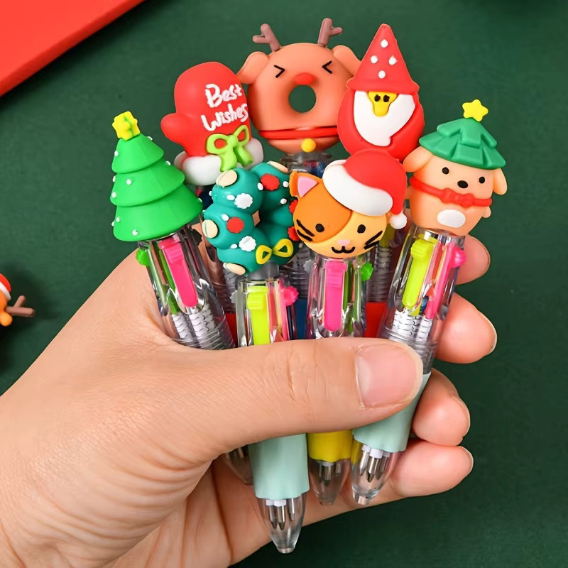 Niedrige Mini-Weihnachtskugelschreiber in Mehrfarben mit verschiedenen Designs für sanftes Schreiben - Bild 1