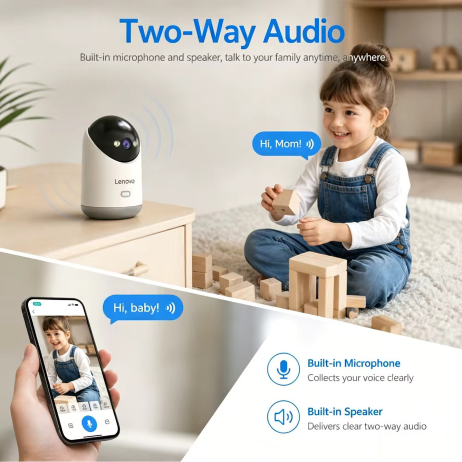 Lenovo Smarte 5MP 5G WLAN IP-Babyüberwachungskamera mit Farbnachtsicht und Auto-Tracking in Weiß - Bild 2