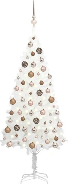 vidaXL Künstlicher Weihnachtsbaum mit LEDs und weißen Kugeln in Weiß, Höhe: 150 cm - Bild 1