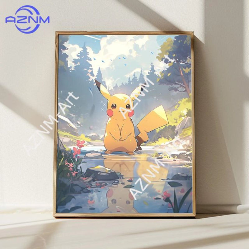 KAYOU Anime-Poster Pikachu in Naturlandschaft als Wandkunst im japanischen Kunststil, mehrfarbig, rechteckig, Wandmontage - Bild 1