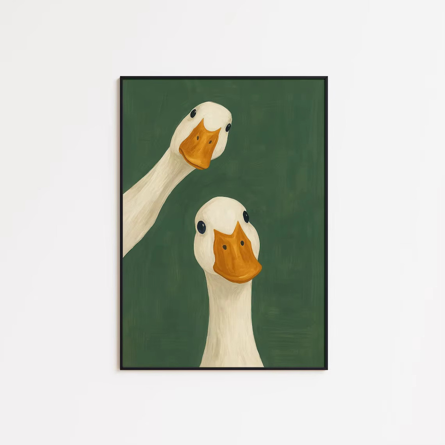 Serene Duck Duo Wandkunst von SHENCHEN – Moderner Druck mit Enten Motiv in Grün - Bild 1