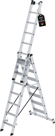 PROREGAL Stufen-Mehrzweckleiter 3-teilig mit Traverse in Silber, 3 x 7 Stufen