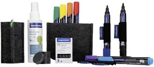 Magnetoplan Whiteboard Essentials Kit Grau mit PRO+ Markern, Wischer, Reiniger, Tray und Magneten - Bild 1