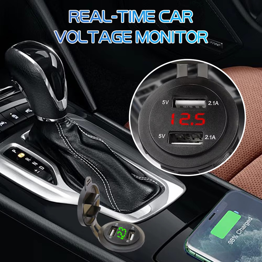 Kebidumei Dual USB Auto Ladegerät in Schwarz mit Voltmeter, wasserdichte Schnelllade-Steckdose für Auto, Marine und Motorrad, 4,2 A/5V - Bild 3