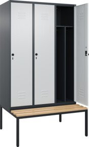 C+P Spind Classic PLUS Garderobenschrank mit Sitzbank, 3 Abteile, B/T/H: 212 x 120 x 81,5 cm, Anthrazit/Grau/Schwarz mit Buche-Hartholz Sitzfläche und Sicherheits-Drehriegel - Bild 1