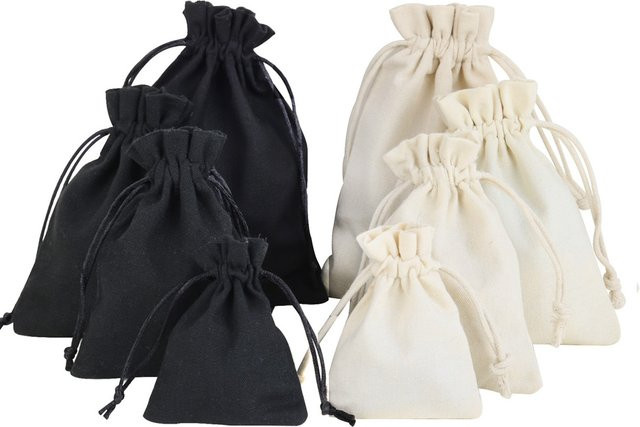 Chanfar Aufbewahrungsbeutel aus Baumwolle, 10 Stück, Schwarz-Weiß, Kordelzugbeutel für Geschenke und Hochzeiten - Bild 1