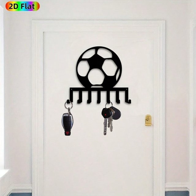 HELLOYOUNG Fußball-Schlüsselhakenhalter aus Metall in Schwarz, rustikaler Wandmontage-Schlüsselständer für den Eingangsbereich - Bild 1