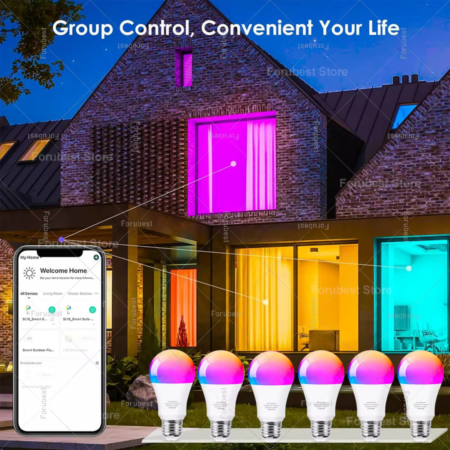 Tuya Smart LED Glühbirne E27 RGBW mit WiFi und Bluetooth, dimmbar, kompatibel mit Amazon Alexa und Google Assistant, Multicolour - Bild 6