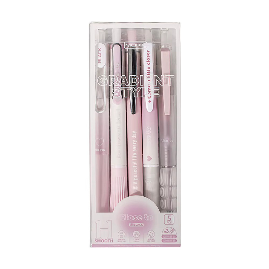 5 Stück Gelstifte in Rosa Rouge mit 0,5 mm feiner Spitze und schwarzer Tinte für Schule und Büro - Bild 3