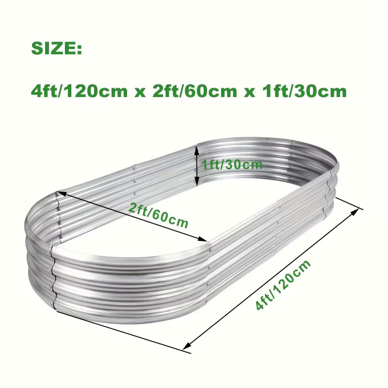 Personalisierbares erhöhtes Gartenbett aus verzinktem Stahl in Silber, ovaler Pflanzkasten für den Gemüsegarten, B/T/H: 120 x 60 x 30 cm - Bild 3