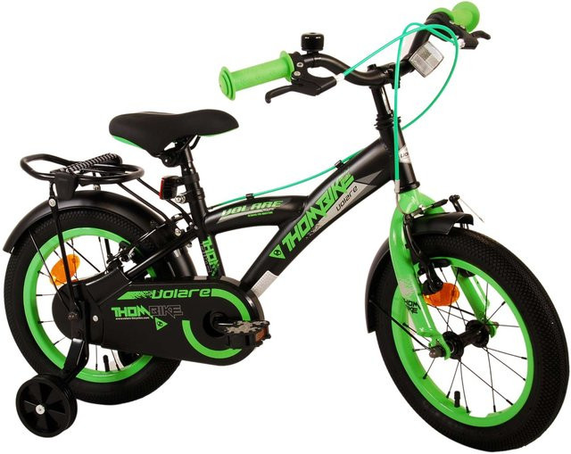 TPFSports Thombike Kinderfahrrad, 14 Zoll, Schwarz/Grün, 2 Handbremsen - Bild 1