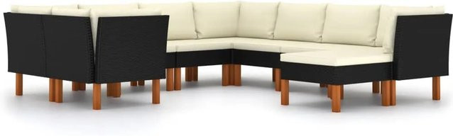 vidaXL 9-tlg. Garten-Lounge-Set Modell 4 aus PE-Rattan und Eukalyptusholz in Schwarz mit Polstern und Kissen - Bild 1