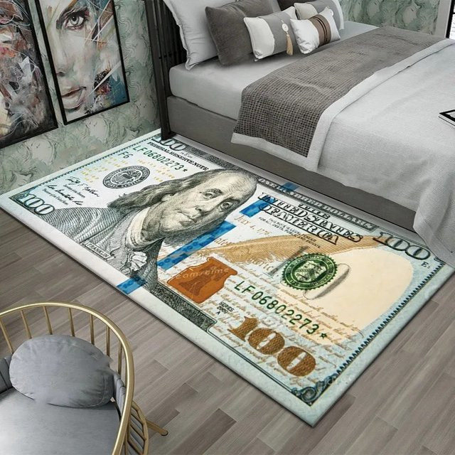 VIKAMA Kreativer Teppich mit Dollar-Aufdruck in Multicolour, rutschfest und pflegeleicht, rechteckige Bodenmatte für Schlafzimmer und Kinderzimmer - Bild 1