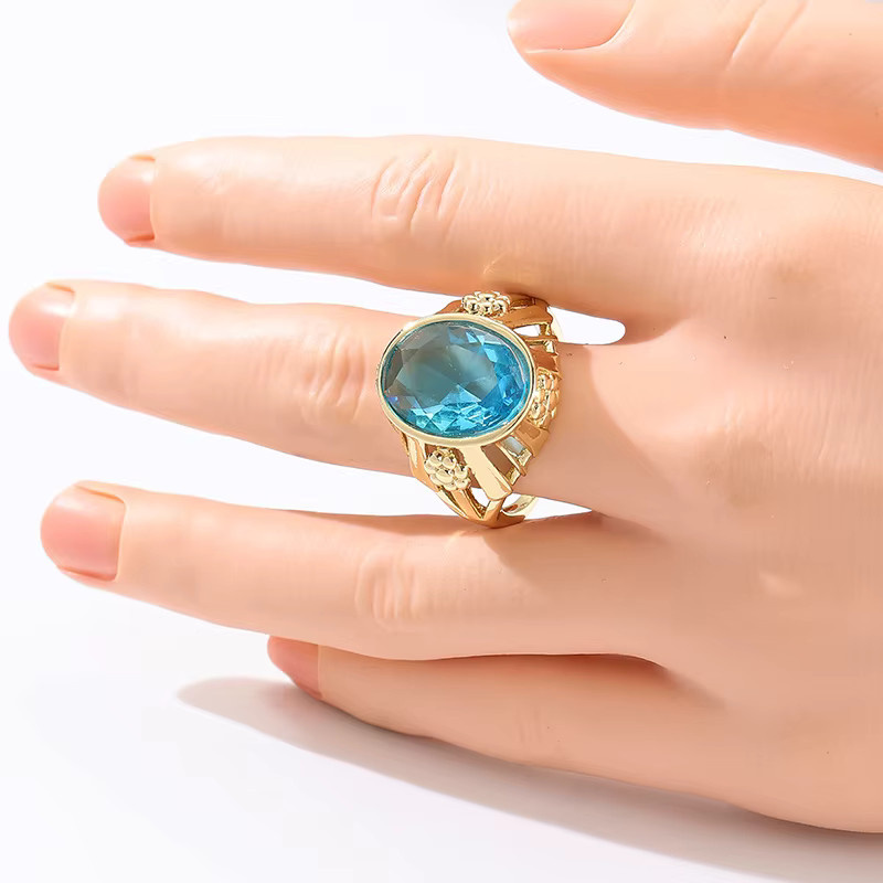 Ring, Kupfer, blauer synthetischer Zirkon, Vintage - Bild 1