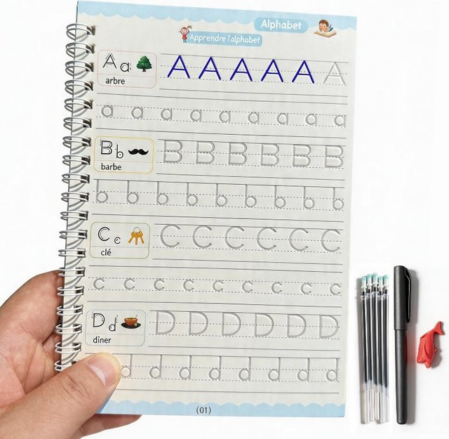 BOHY Französisches Schreibübungsbuch mit Rillenführung für Kinder als Kalligrafie-Übungsset in Mehrfarbig - Bild 1