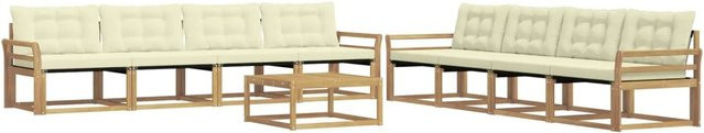 vidaXL Outdoor-Sofagarnitur aus Akazienholz mit Textilene-Bezug in Weiß und Beige, 9-teiliges Set mit Tisch und Polstern, B/T/H: 79 x 79 x 37 cm - Bild 1