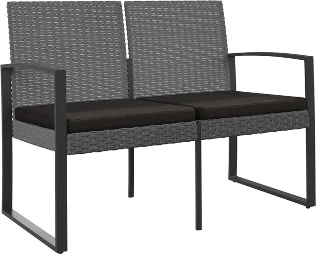 vidaXL Gartenbank 2-Sitzer mit Kissen in Anthrazit Grau mit Rattan-Optik und Armlehnen - Bild 1