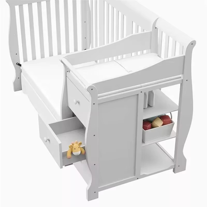 XMSJ Babybett aus Massivholz in Weiß mit Drop-Side und modernem Design - Bild 1