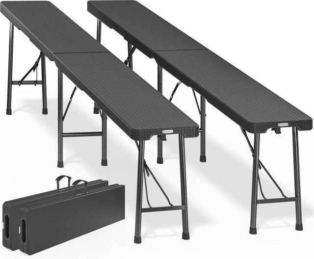 Casaria Rattanbänke Malmö 2er-Set in Schwarz aus Polyrattan mit UV-Beständigkeit, Breite: 180 cm - Bild 1