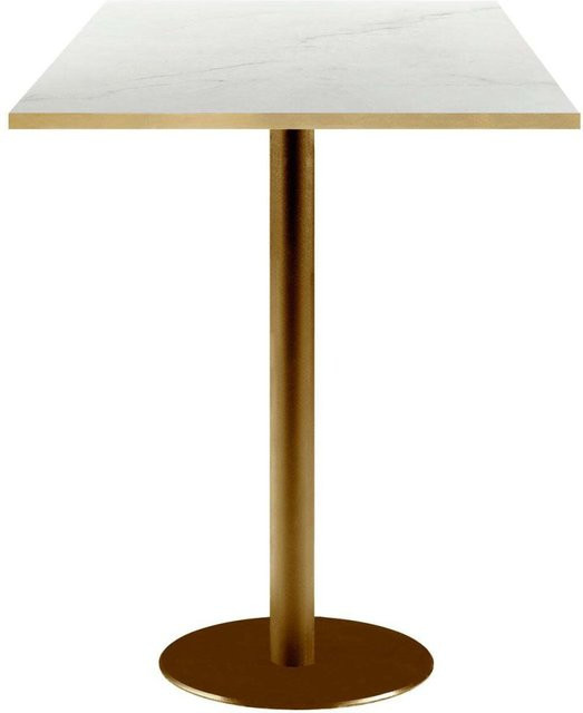 RestooTab Stehtisch Rome quadratisch mit weißer beige und goldfarbener Platte und goldmetallic Gestell B/T/H: 60 x 60 x 113 cm - Bild 1