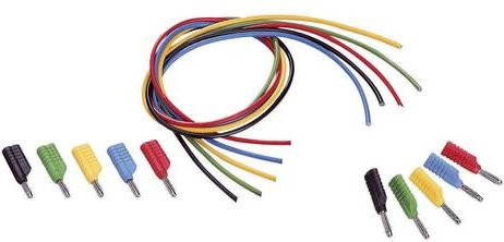 Voltcraft MS-4041 Messleitungs-Set mit 4mm Lamellensteckern, 1,00 m Länge, Farben: Schwarz, Rot, Blau, Gelb, Grün - Bild 1