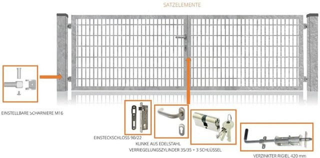 FA-Bausysteme Doppelflügeltor aus verzinktem Stahl in Grau, B: 500 cm, H: 140 cm - Bild 1