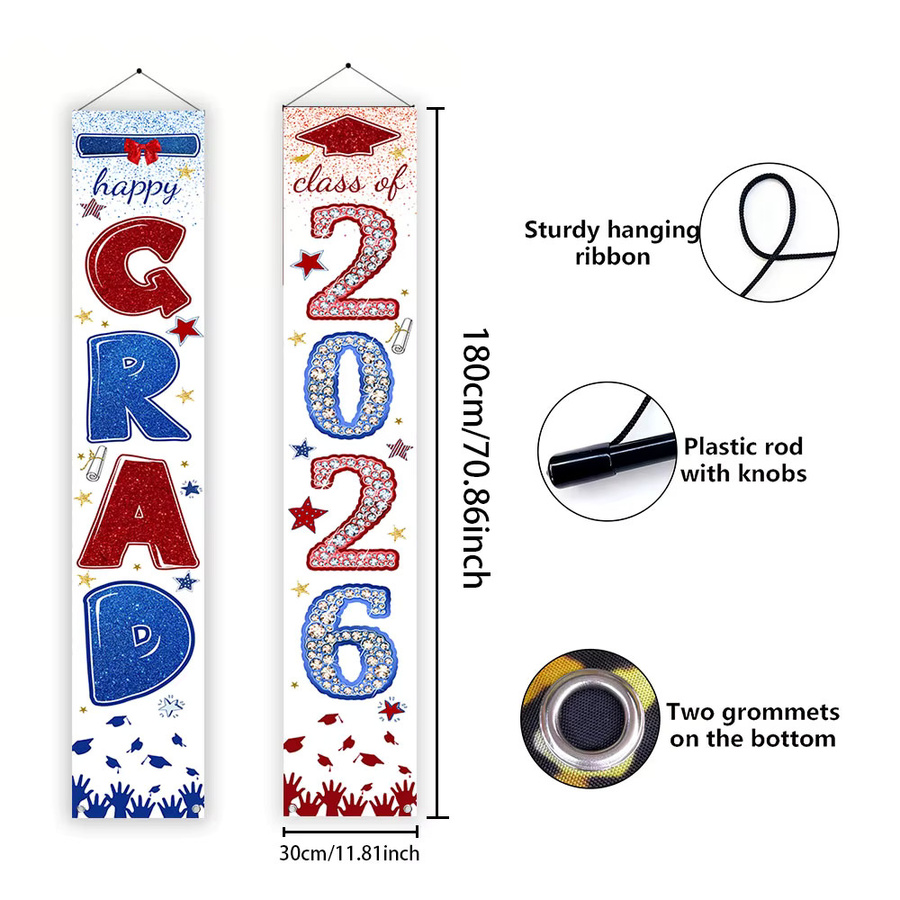 AFYPRTY Polyester-Türbanner-Set Klasse 2026, buntes hängendes Veranda-Schild zur Dekoration für Abschlussfeiern, Rechteckig, Höhe: 180 cm, Breite: 180 cm - Bild 6