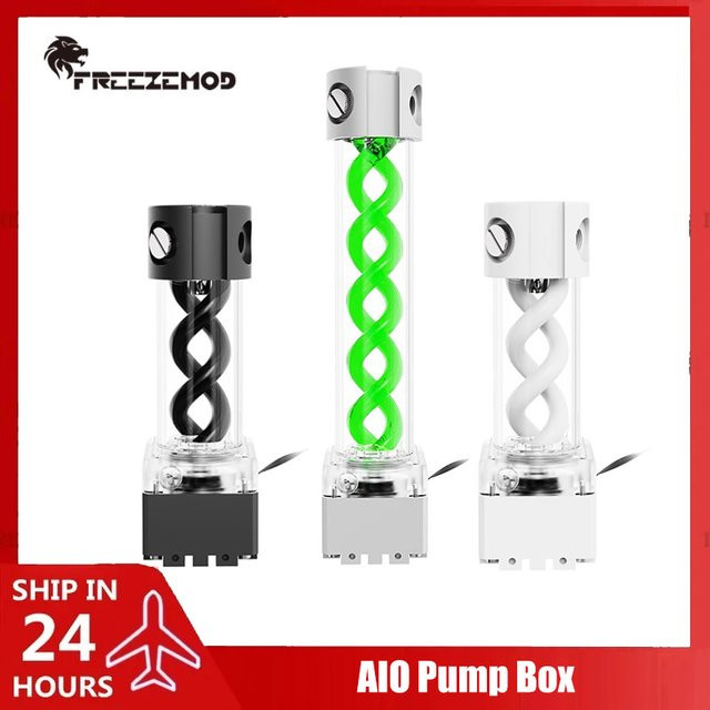 FREEZEMOD AIO Wasserkühlungs-Pumpbehälter mit DNA-Spirale aus Aluminium und PMMA, Schwarz/Silber/Weiß, PUB-FS6MB - Bild 1