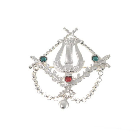 Goettgen Brosche Tracht, 925 Silber, grün, rot - Bild 1