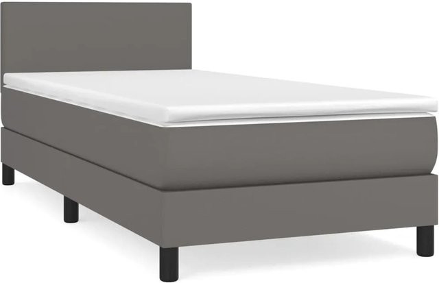 vidaXL Boxspringbett mit Matratze in Grau aus Kunstleder, Hybridbett mit Taschenfederkern, B/T/H: 100 x 200 x 78 cm - Bild 1