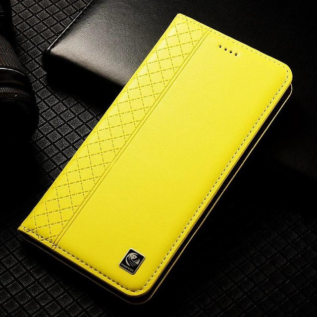 Nappa Echtleder Magnetische Flip Cover Geldbörse Handyhülle für Samsung Galaxy J2 J3 J4 J5 J6 J7 J8 Plus Core 2017 2018 und J7 Prime in Zitronengelb - Bild 1
