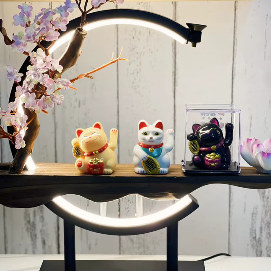 Solarbetriebene Kucky Cat Beckoning Fortune Cat Automatische winkende Katze in Dunkelgrau als Tischdeko für Büro und Auto - Bild 4